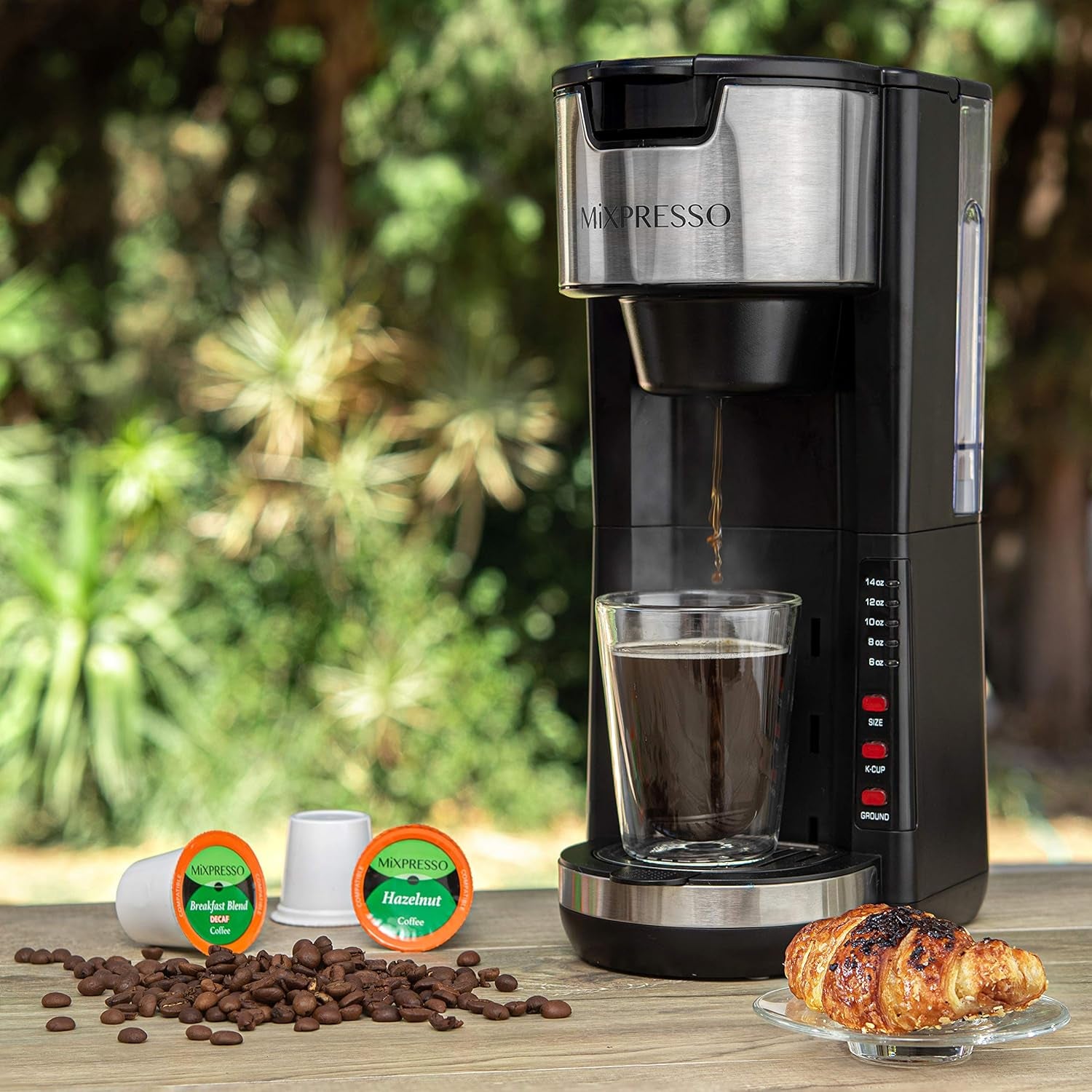 Black Single Serve Coffee Brewer K-Cup Pods Compatible & Ground, 30 Oz Compact Coffee Maker Single Serve with 5 Brew Sizes up to 14 Oz, Fits Travel Mug, Adjustable Drip Tray