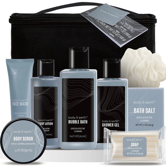 Bath Gift Sets for Men Father'S Day Gift Ideas, 8 Pcs Sandalwood Luxury Spa Gift Basket Body Care Sets with Toiletry Bag Birthday Gifts for Dad Husband