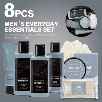 Bath Gift Sets for Men Father'S Day Gift Ideas, 8 Pcs Sandalwood Luxury Spa Gift Basket Body Care Sets with Toiletry Bag Birthday Gifts for Dad Husband