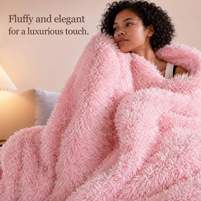 Fluffy Queen Comforter Set, Faux Fur Pink Comforter Set Queen Size, Luxury Fuzzy Bedding Set, Soft Shaggy Bed Set Pink for All Season, 3 Pieces - 1 Comforter & 2 Pillowcases